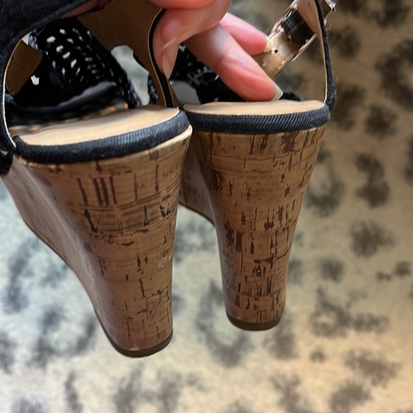 SO Wedge Crochet Cork Heel Black Sandal sz 7M - Picture 4 of 7